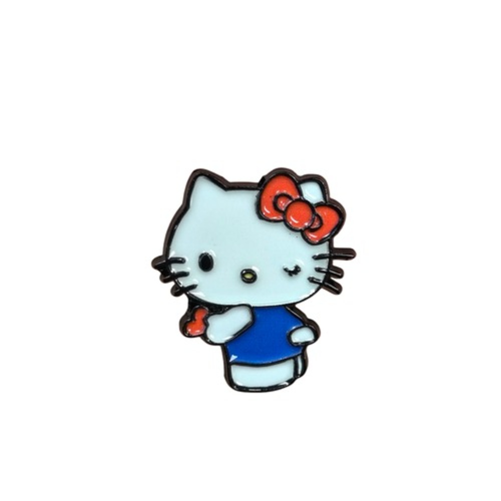 Sanrio Hello Kitty w/ Red Heart, Red Bow And Blue Overalls Character Enamel Pin